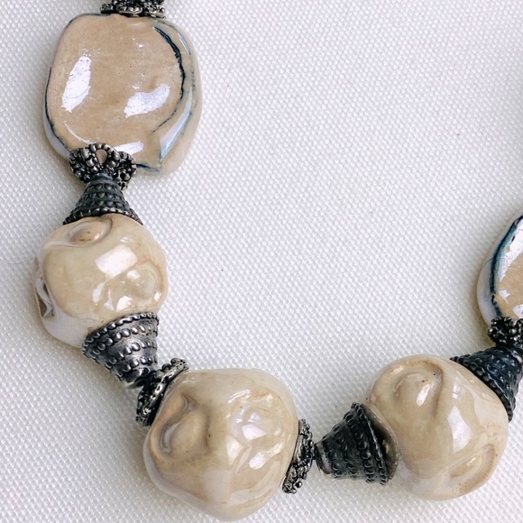 Vintage Statement Necklace - big glazed irregular beads with matching Bracelet - Picture 8 of 14